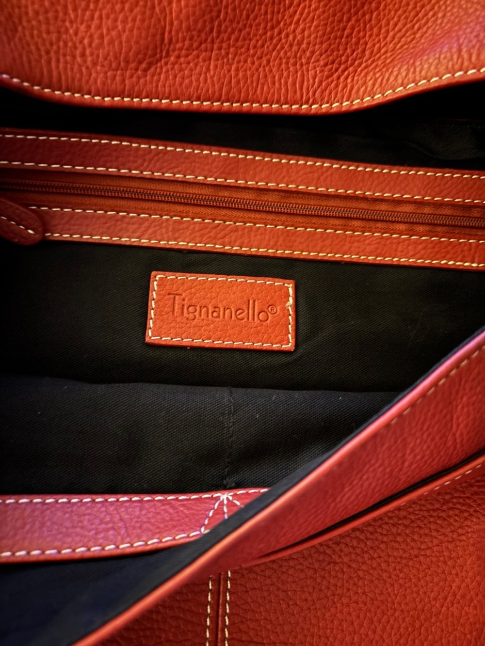 Tignanello Cognac Red Genuine Pebbled Leather Messenger Shoulder Crossbody Bag - Picture 10 of 16